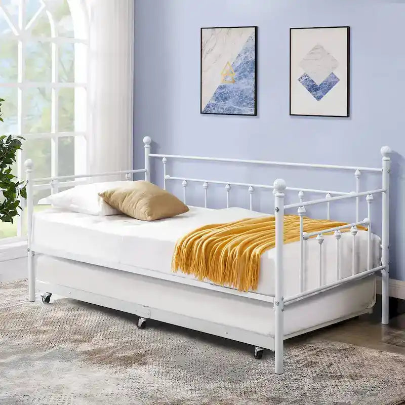 Classic Open Frame Metal Daybed with Trundle,Twin Size