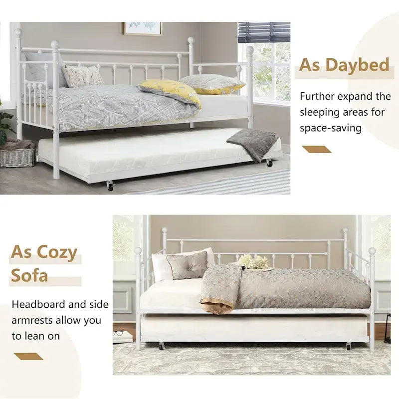 Classic Open Frame Metal Daybed with Trundle,Twin Size