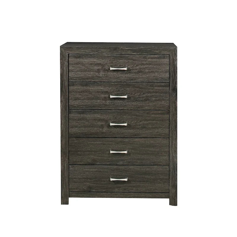 Contemporary Bedroom Set 3pc Bed Nightstand Chest Dark Gray Finish