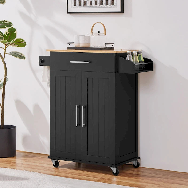 Rolling Kitchen Car with Towel Rack,Drawer, 2 Doors