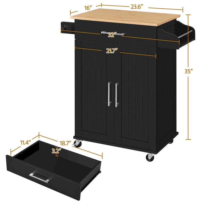 Rolling Kitchen Car with Towel Rack,Drawer, 2 Doors