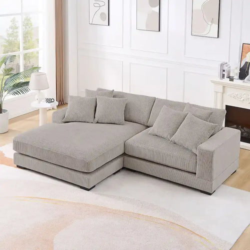 106.28inch Sectional Couch Covers L Shaped Corduroy Sofa Covers Chaise Lounge Cover 2 Pieces with 6pcs Pillows