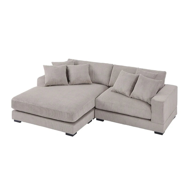 106.28inch Sectional Couch Covers L Shaped Corduroy Sofa Covers Chaise Lounge Cover 2 Pieces with 6pcs Pillows