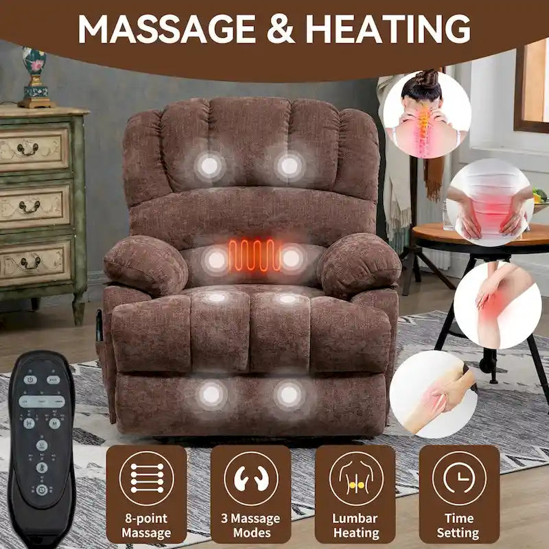 Chenille Large Electric Power Lift Massage & Heat, USB Port,Pockets