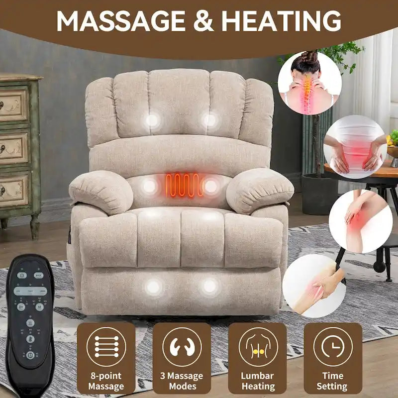 Chenille Large Electric Power Lift Massage & Heat, USB Port,Pockets