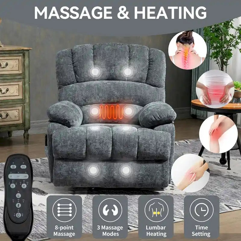 Chenille Large Electric Power Lift Massage & Heat, USB Port,Pockets