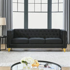 Modern Velvet Sofa Couch Upholstered Button and Metal Legs