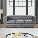 Modern Velvet Sofa Couch Upholstered Button and Metal Legs