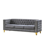 Modern Velvet Sofa Couch Upholstered Button and Metal Legs