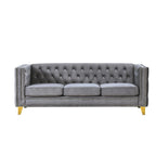 Modern Velvet Sofa Couch Upholstered Button and Metal Legs
