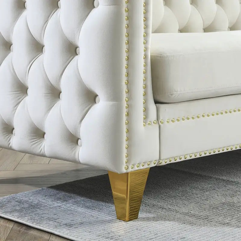 Modern Velvet Sofa Couch Upholstered Button and Metal Legs