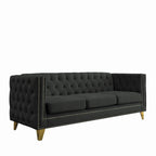 Modern Velvet Sofa Couch Upholstered Button and Metal Legs
