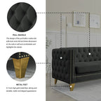Modern Velvet Sofa Couch Upholstered Button and Metal Legs
