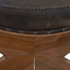 Teak Wood Handmade Upholstered Leather Accent Chair with Ottoman - Brown or Black