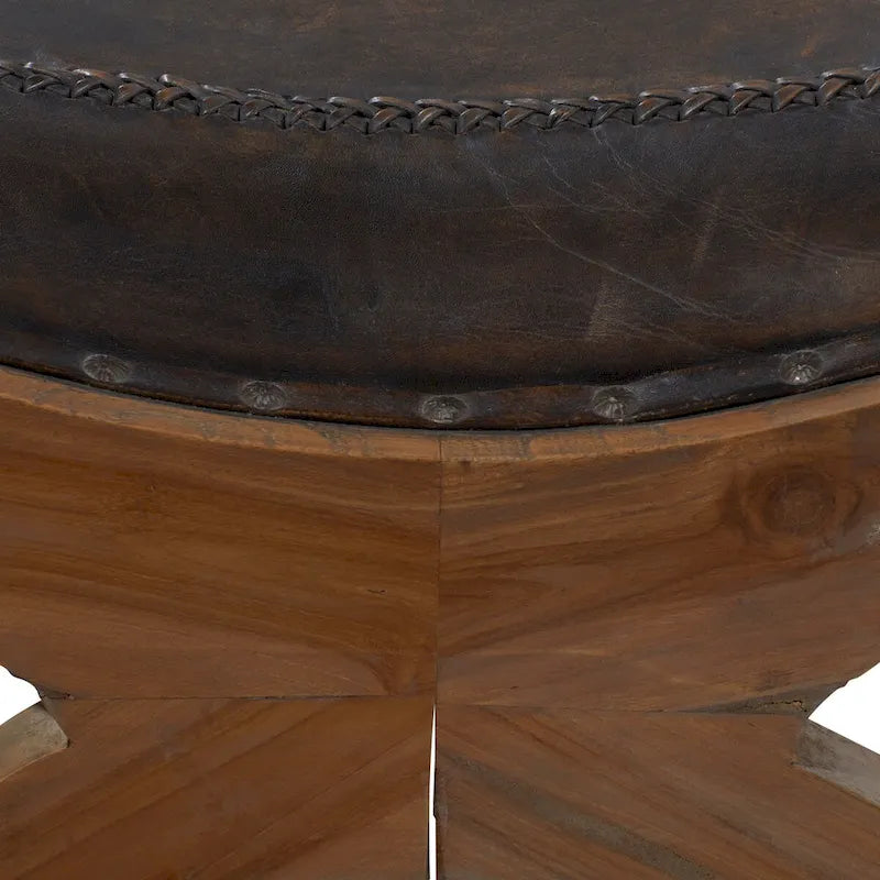 Teak Wood Handmade Upholstered Leather Accent Chair with Ottoman - Brown or Black