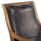 Teak Wood Handmade Upholstered Leather Accent Chair with Ottoman - Brown or Black