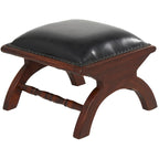 Teak Wood Handmade Upholstered Leather Accent Chair with Ottoman - Brown or Black