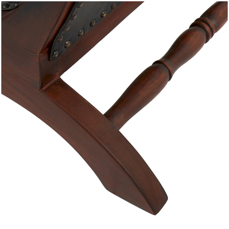 Teak Wood Handmade Upholstered Leather Accent Chair with Ottoman - Brown or Black