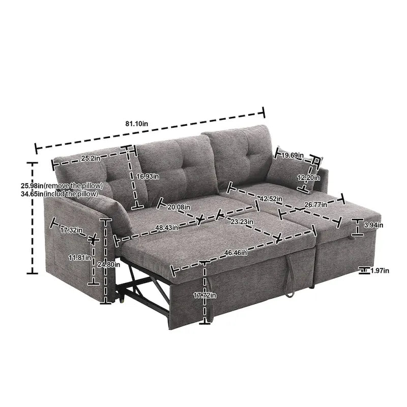 L-Shaped Modular Sectional Sofa with Reversible Chaise and Storage