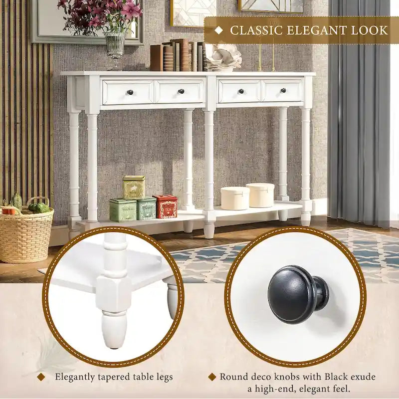 Console Table Sofa Table Easy Assembly with Two Storage Drawers and Bottom Shelf for Living Room, Entryway