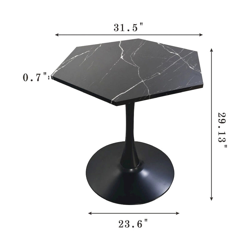 31.50 Modern Hexagonal Coffee Table with Printed Marble Top and Metal Base for Dining Room, Kitchen and Living Room