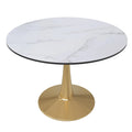 Round Dining Table for 4 with MDF Tabletop in Gold Steel Base for Kitchen & Dining Room