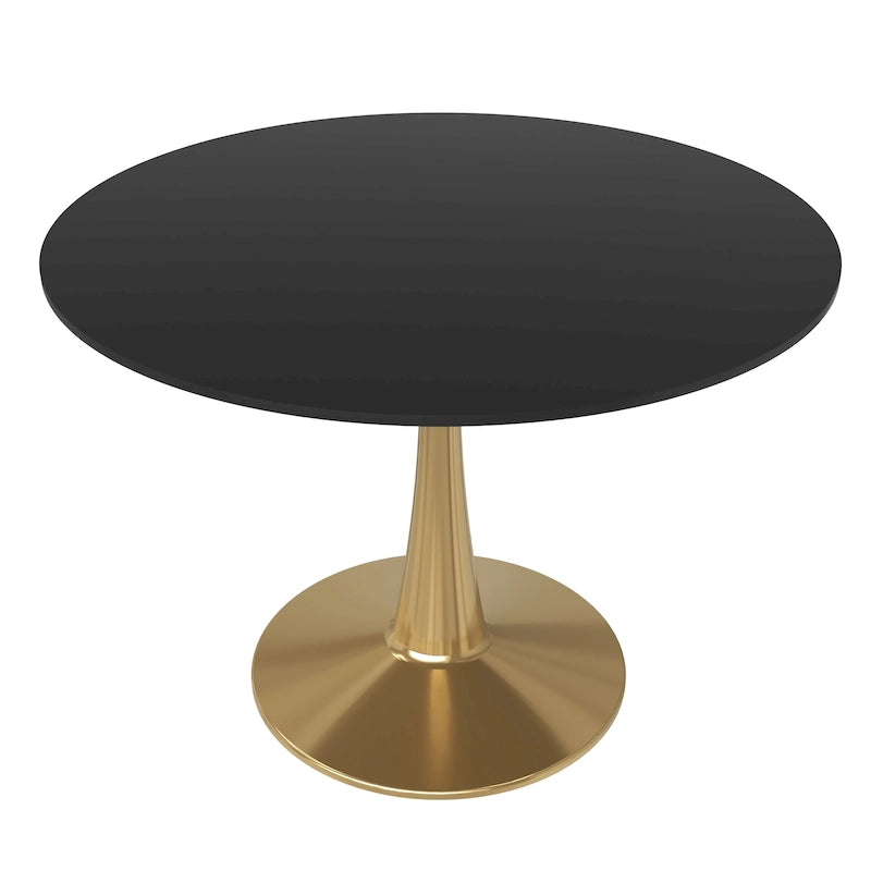 Round Dining Table for 4 with MDF Tabletop in Gold Steel Base for Kitchen & Dining Room