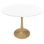 Round Dining Table for 4 with MDF Tabletop in Gold Steel Base for Kitchen & Dining Room