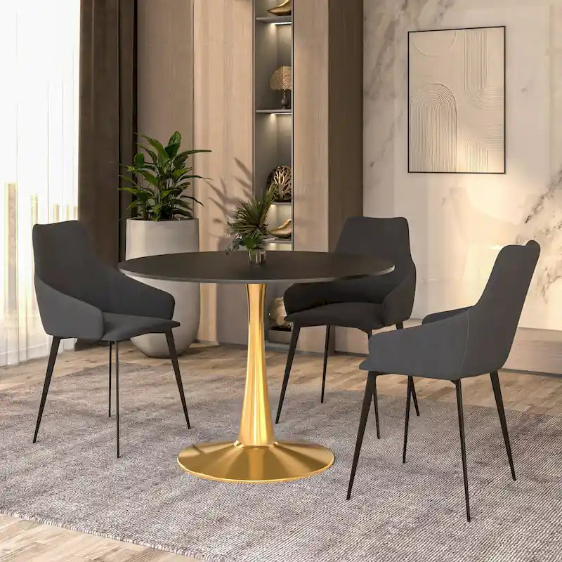 Round Dining Table for 4 with MDF Tabletop in Gold Steel Base for Kitchen & Dining Room