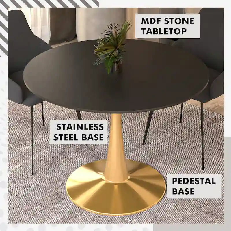 Round Dining Table for 4 with MDF Tabletop in Gold Steel Base for Kitchen & Dining Room