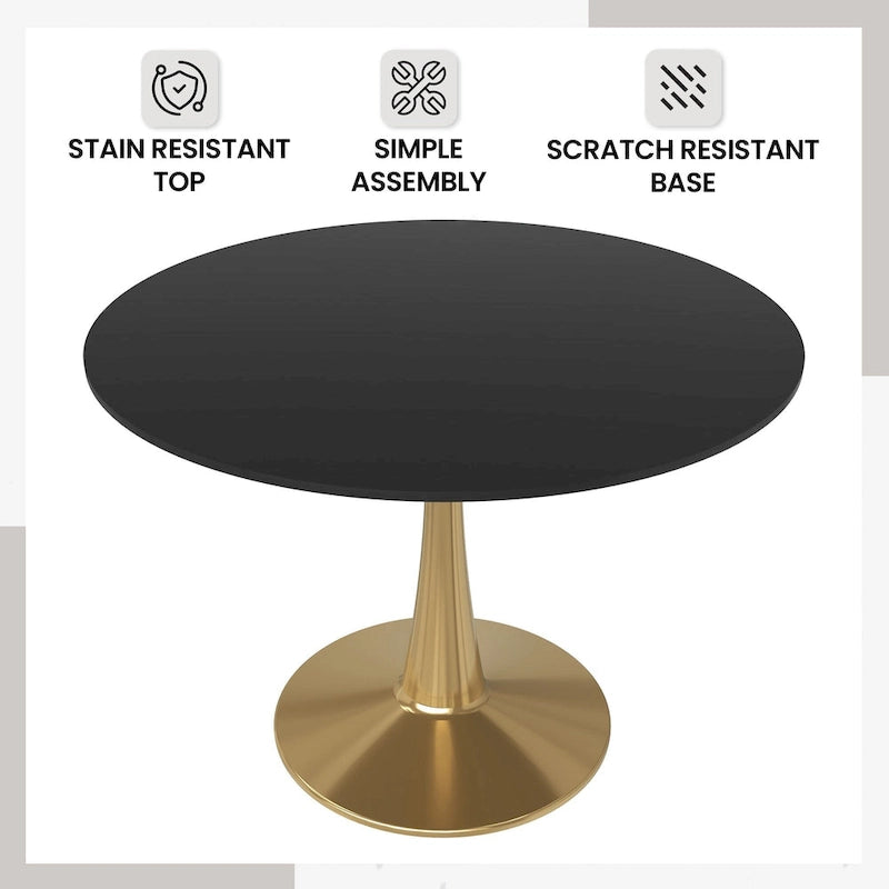 Round Dining Table for 4 with MDF Tabletop in Gold Steel Base for Kitchen & Dining Room