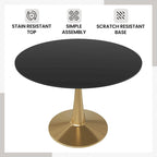 Round Dining Table for 4 with MDF Tabletop in Gold Steel Base for Kitchen & Dining Room