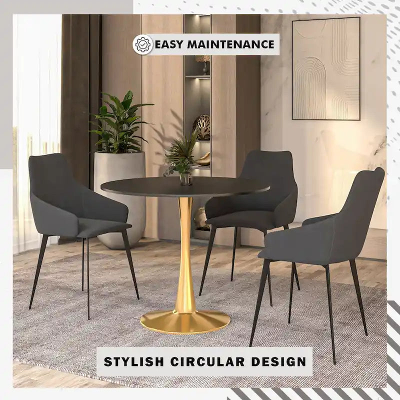 Round Dining Table for 4 with MDF Tabletop in Gold Steel Base for Kitchen & Dining Room