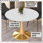 Round Dining Table for 4 with MDF Tabletop in Gold Steel Base for Kitchen & Dining Room