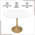 Round Dining Table for 4 with MDF Tabletop in Gold Steel Base for Kitchen & Dining Room