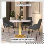 Round Dining Table for 4 with MDF Tabletop in Gold Steel Base for Kitchen & Dining Room