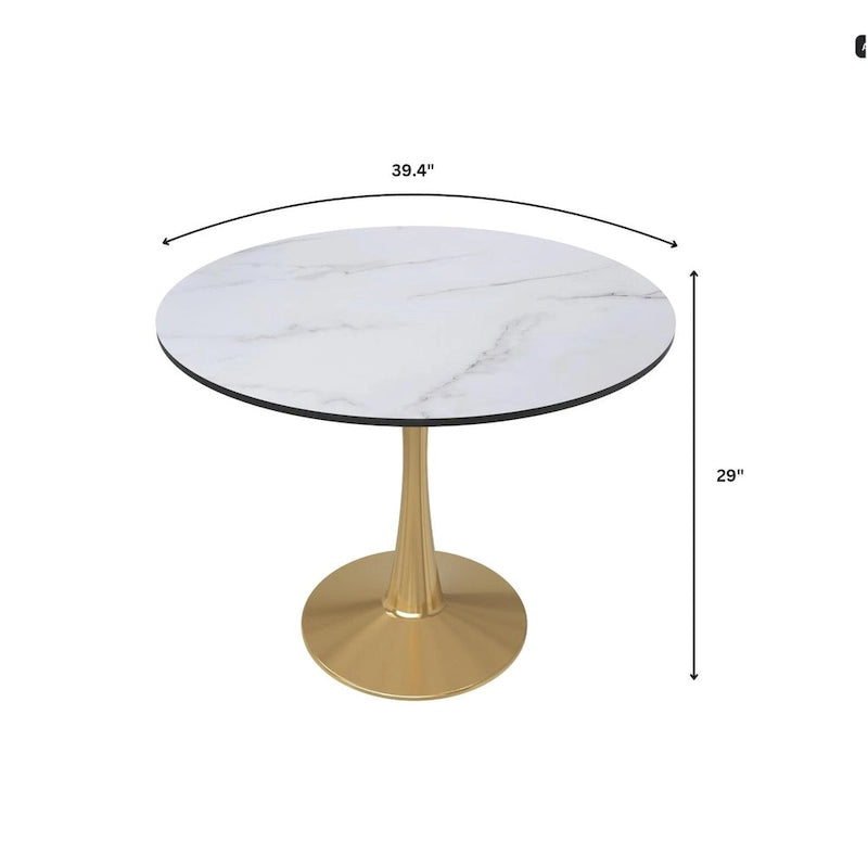Round Dining Table for 4 with MDF Tabletop in Gold Steel Base for Kitchen & Dining Room