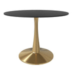 Round Dining Table for 4 with MDF Tabletop in Gold Steel Base for Kitchen & Dining Room