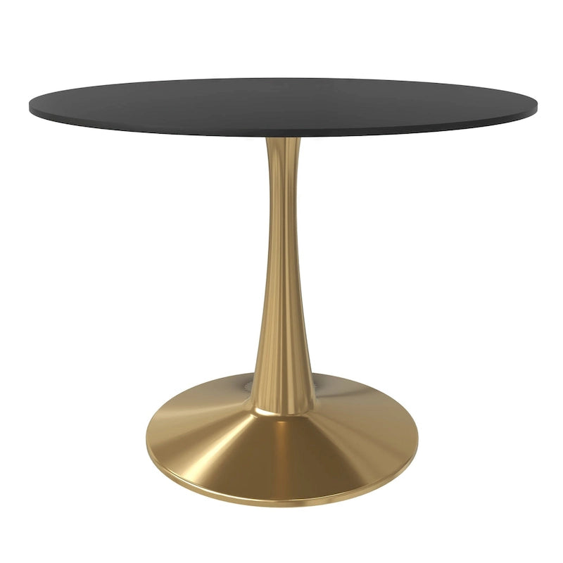 Round Dining Table for 4 with MDF Tabletop in Gold Steel Base for Kitchen & Dining Room