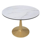 Round Dining Table for 4 with MDF Tabletop in Gold Steel Base for Kitchen & Dining Room