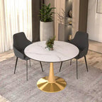 Round Dining Table for 4 with MDF Tabletop in Gold Steel Base for Kitchen & Dining Room