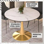 Round Dining Table for 4 with MDF Tabletop in Gold Steel Base for Kitchen & Dining Room