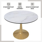 Round Dining Table for 4 with MDF Tabletop in Gold Steel Base for Kitchen & Dining Room