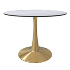 Round Dining Table for 4 with MDF Tabletop in Gold Steel Base for Kitchen & Dining Room