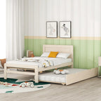 Contemporary Twin Platform Bed Frame with Trundle - Durable Rubberwood, Plywood, MDF Construction