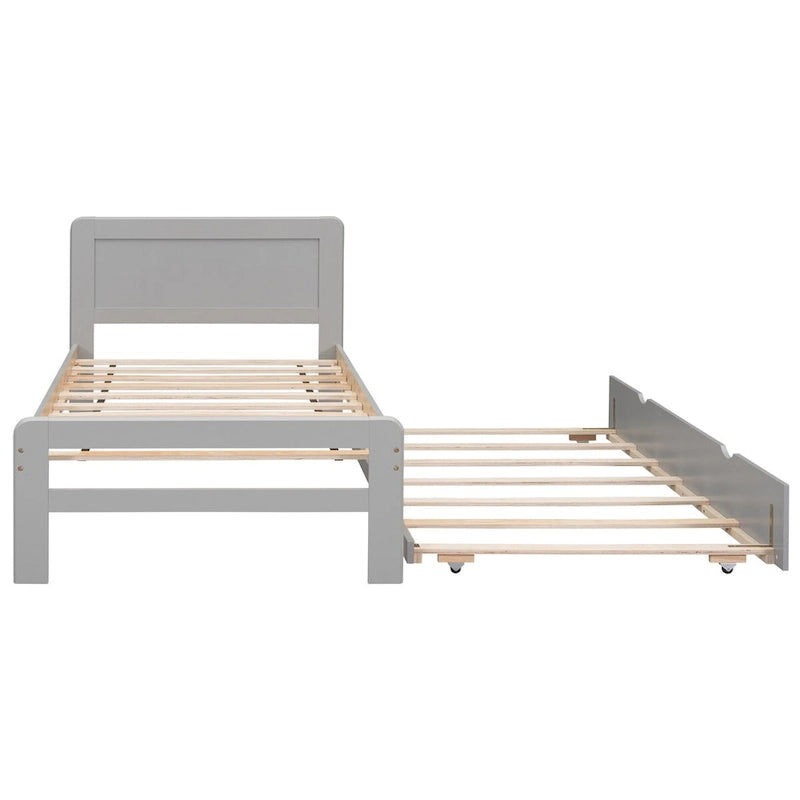 Contemporary Twin Platform Bed Frame with Trundle - Durable Rubberwood, Plywood, MDF Construction