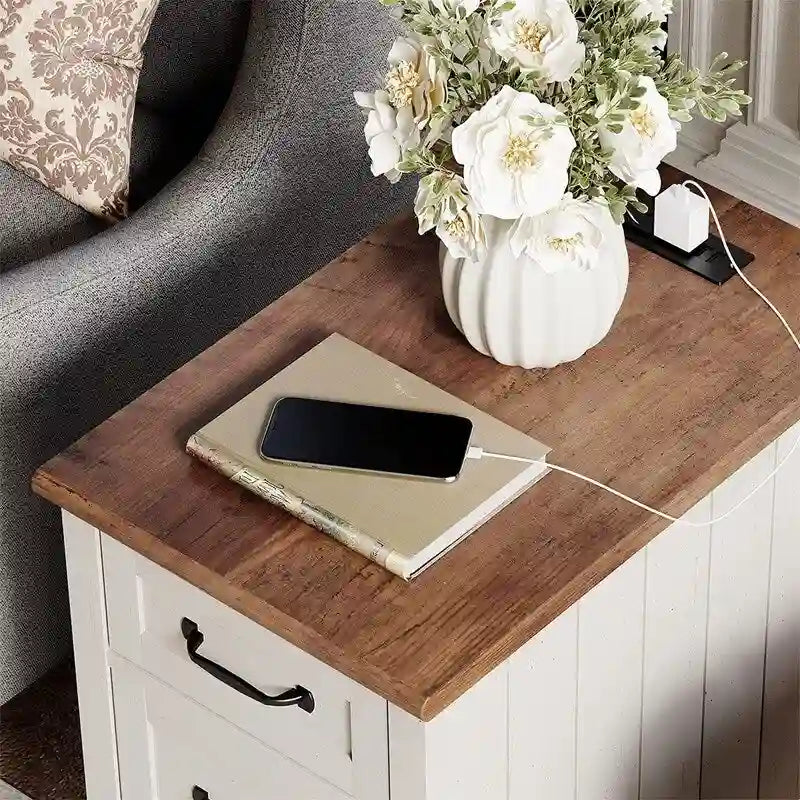 White End Table with Charging Station - 23.6D x 14.96W x 24.4H