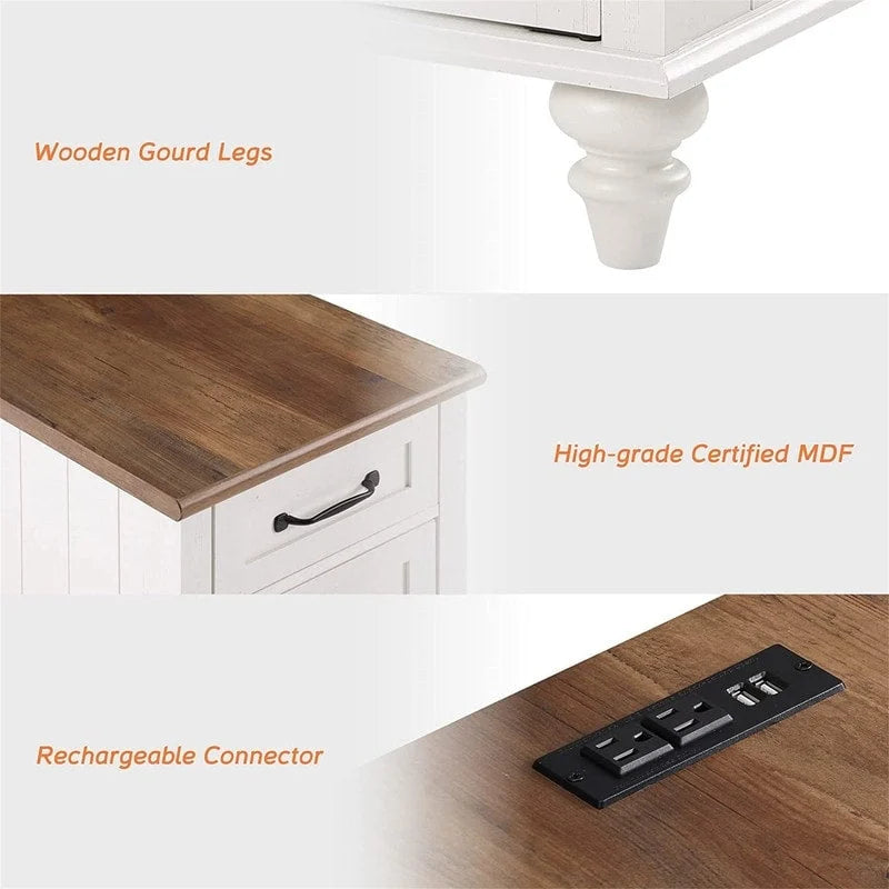 White End Table with Charging Station - 23.6D x 14.96W x 24.4H