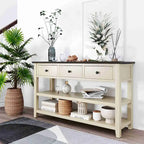 50L Retro Design Console Table with Two Open Shelves, Pine Solid Wood Frame and Legs