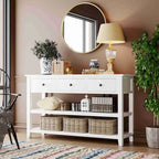 50L Retro Design Console Table with Two Open Shelves, Pine Solid Wood Frame and Legs